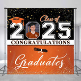 Aperturee - Aperturee Black Orange Custom Name Photo Graduation Backdrop